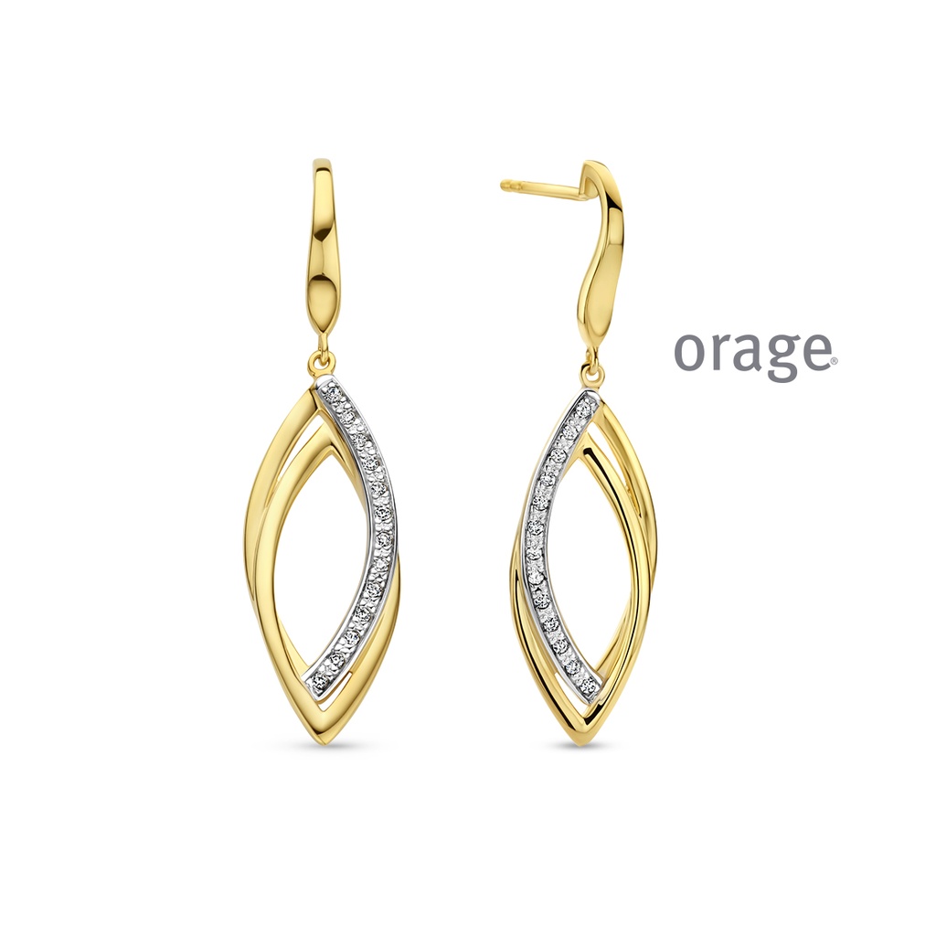 Boucles d'oreilles pendantes plaqué or jaune et oxydes de zirconium (BA080)