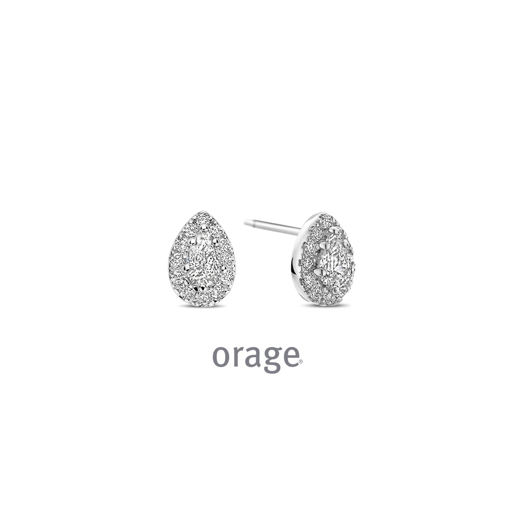 Boucles d'oreilles poires entourage en Argent rhodié 925/1000 & Oxyde de zirconium (BA110)