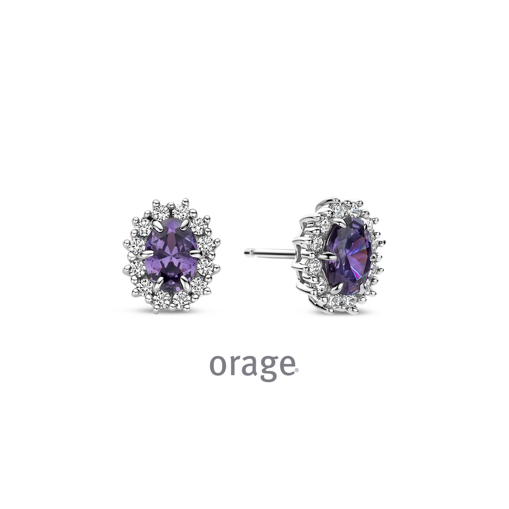 Boucles d'oreilles entourage en Argent rhodié 925/1000 & Oxyde de zirconium mauve (BA067)