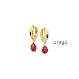 Boucles d'oreilles plaqué or jaune pierres rouges