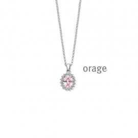 Collier entourage rose en argent rhodié 925/1000 et zircon