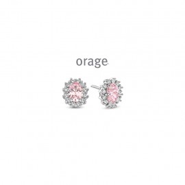 Boucles d'oreilles entourage rose en argent rhodié 925/1000 et zircon