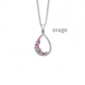 Collier en forme de goutte rouge en argent rhodié 925/1000 et zircon