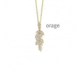 Collier "feuilles" plaqué or jaune et zircon