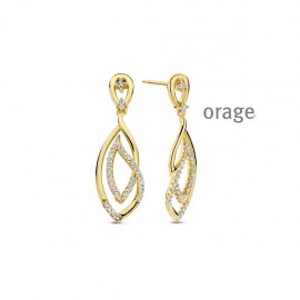 Boucles d'oreilles pendantes "infinity" plaqué or et zircon