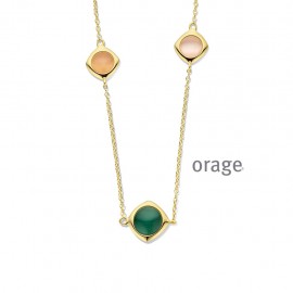 Collier cat eye vert rose plaqué or jaune 