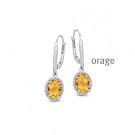 Boucles d'oreilles pendantes en argent rhodié 925/1000 et zircon