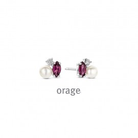 Boucles d'oreilles 925/1000 avec perles et zircon rouge