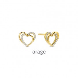 Boucles d'oreilles coeur plaqué or jaune et zircon