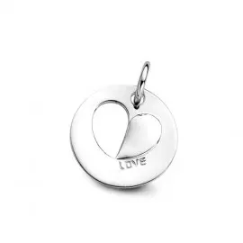 Pendentif rond coeur love en argent rhodié 925/1000