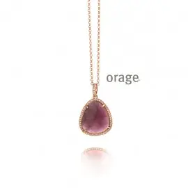 Collier plaqué or rose avec pendentif violet - 42 cm (AC262)