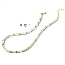 Collier plaqué or jaune et perles synthétiques - 45cm (AT038)