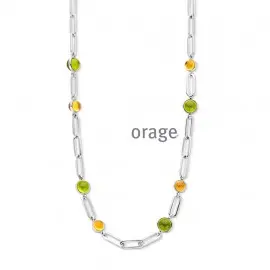 Collier en argent rhodié 925/1000 avec perles synthétiques jaune et vert - 45cm (AT236)