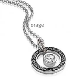 Collier en argent rhodié 925/1000 avec pendentif rond et pierres noires - 42cm (X174)