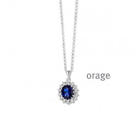 Collier entourage en argent rhodié 925/1000 et zircon bleu