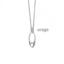 Collier en argent rhodié 925/1000 et oxydes de zirconium avec pendentif ovale - 45cm (AT274)