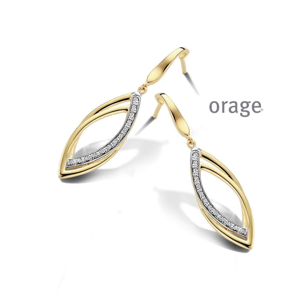 Boucles d'oreilles pendantes plaqué or jaune et oxydes de zirconium (BA080)