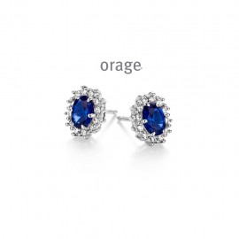 Boucles entourage d'oreilles en argent 925/1000 et zircon bleu 