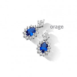 Boucles d'oreilles pendantes entourage en argent rhodié 925/1000 et oxydes de zirconium bleu et blanc (AS433-V1235)