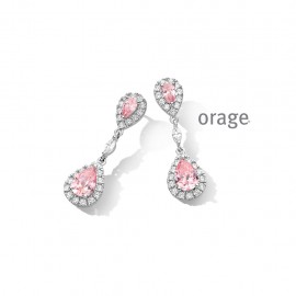 Boucles d'oreilles pendantes rose en argent rhodié 925/1000 et zircone (AT266)