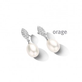 Boucles d'oreilles en argent rhodié 925/1000 et zircone et perle (AT268)