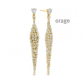 Boucles d'oreilles losange pendantes plaqué or jaune et zircon