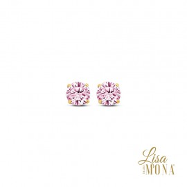 14K Or Jaune Boucles d'oreilles rond 5mm rose cz