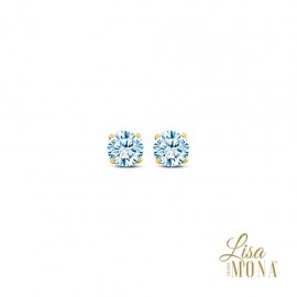 14K Or Jaune Boucles d'oreilles rond 5mm aqua bleu cz