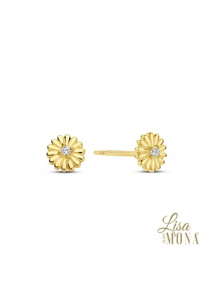 Boucles d'oreilles en or jaune 14K fleur et zircon