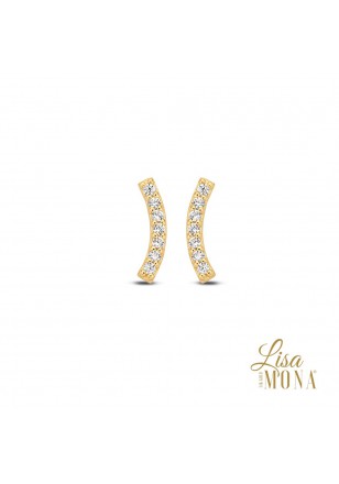 14K Or Jaune Boucles d'oreilles 9x2,5MM 1,1MM Blanc zircon