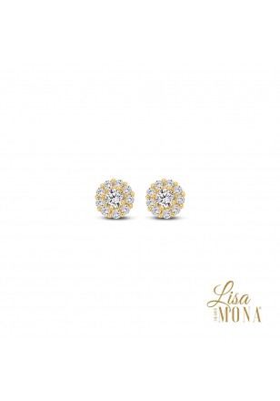 14K Or Jaune Boucles d'oreilles 4MM Rond 2MM 1MM zircon