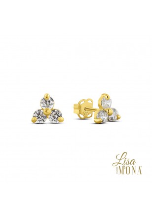 14K Or Jaune Boucles d'oreilles blanc cz