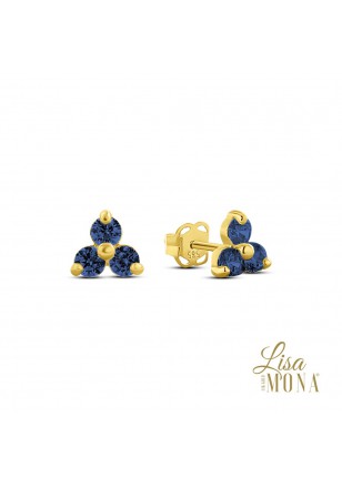 14K Or Jaune Boucles d'oreilles zircon bleu 