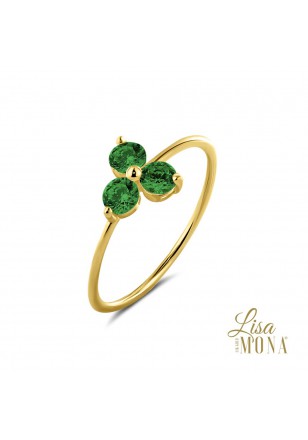 14K Or Jaune Bague trèfle et zircon vert [LMG0674]