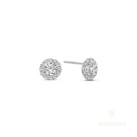 Boucles d'oreilles ronde entourage Or blanc et zircon