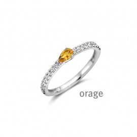 Bague citrine en argent rhodié 925/1000 et zircon (50-58) [AW161]