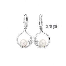 Boucles d'oreilles pendantes 925/1000 avec zircon et perle