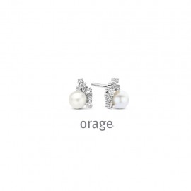 Boucles d'oreilles en argent rhodié 925/1000 avec zircon et perle