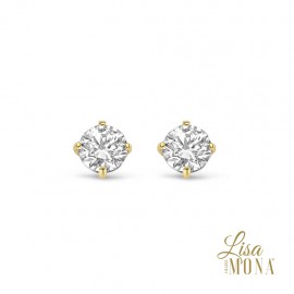 14K Or Jaune Boucles d'oreilles solitair 4-griffe cz 6mm (LMG0192)