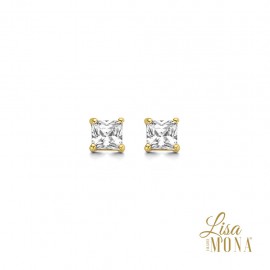 14K Or Jaune Boucles d'oreilles solitair 4-griffe carré cz 3mm (LMG0208)