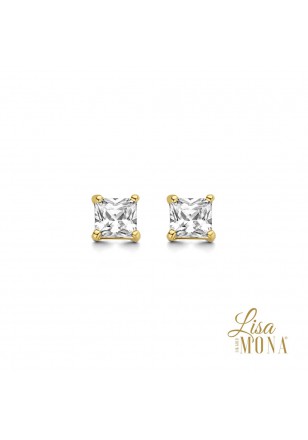 14K Or Jaune Boucles d'oreilles solitair 4-griffe carré cz 5mm (LMG0209)