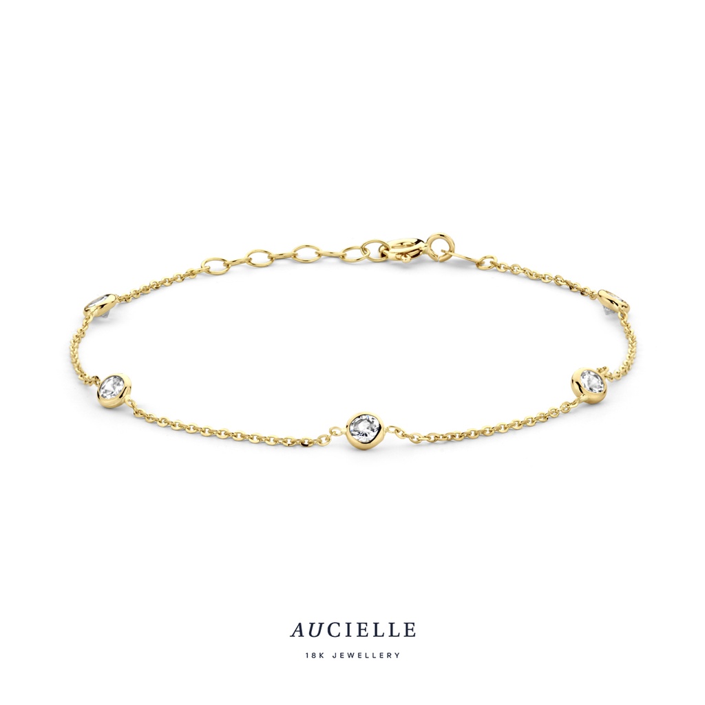 Bracelet Or Jaune 18K 16+2cm Oxyde de zirconium