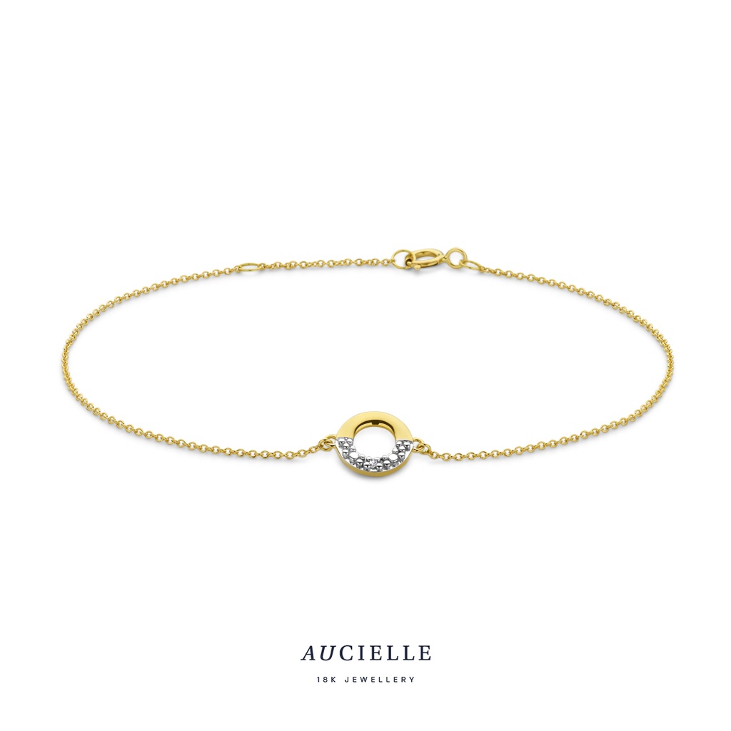 Bracelet ronde Or Jaune 18K & diamant 0.005ct 17+2cm