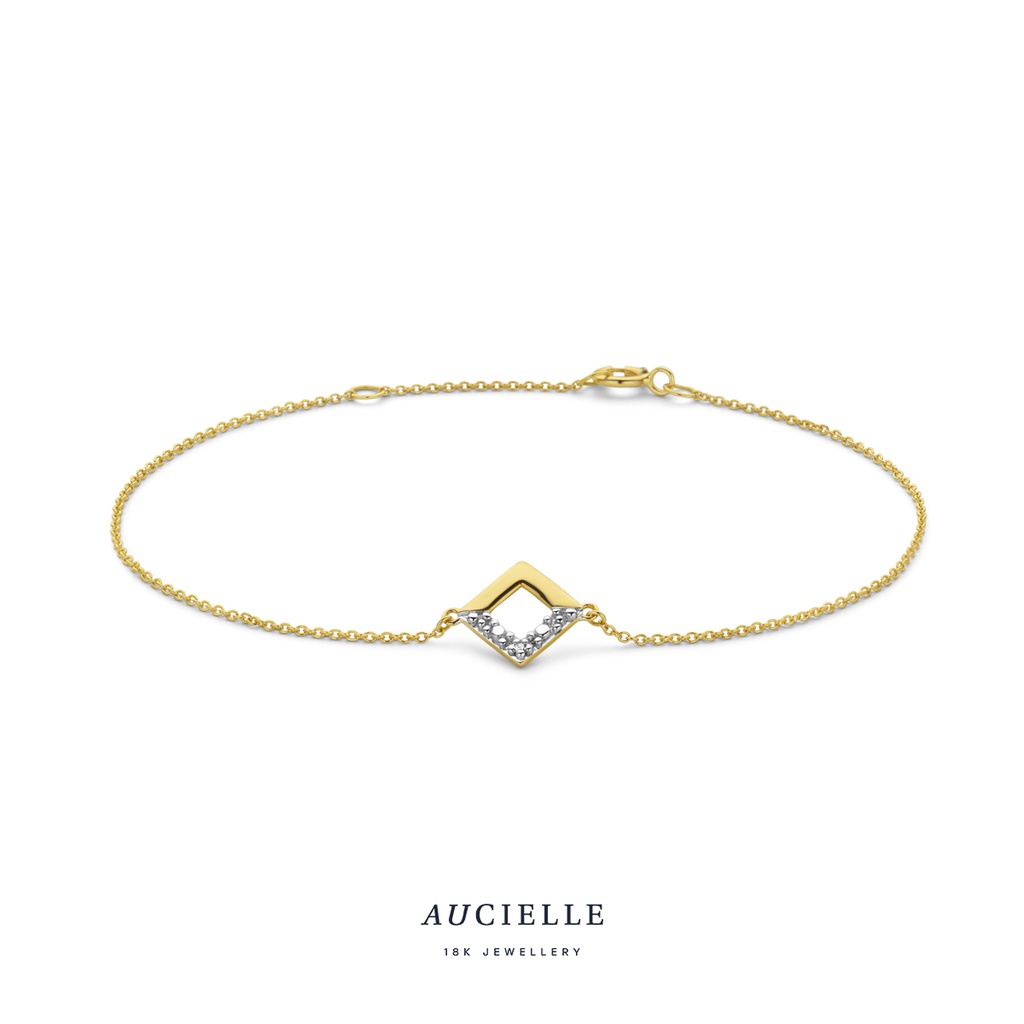 Bracelet carré Or Jaune 18K & diamant 0.005ct 17+2cm