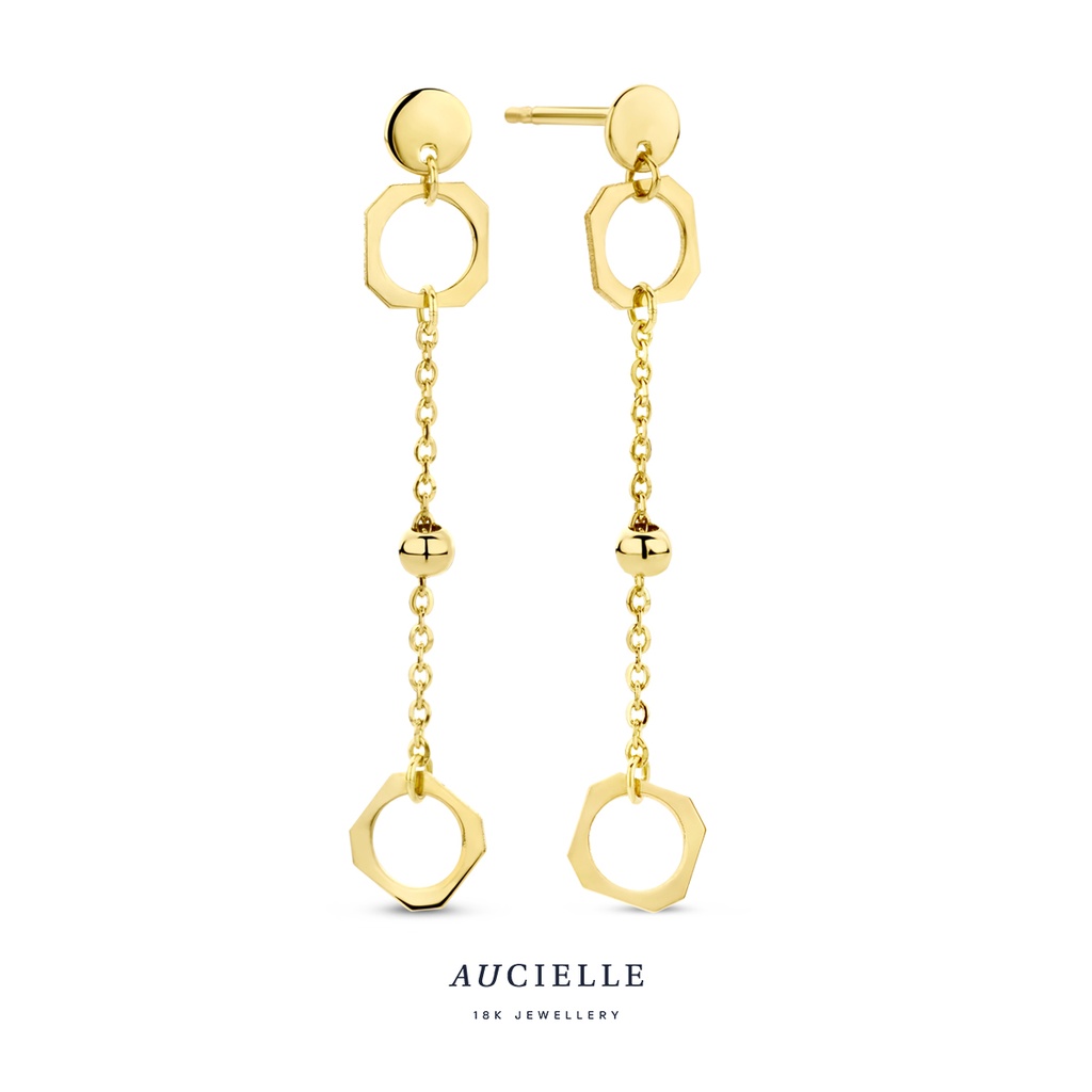 Boucles d'oreilles Or Jaune 18K pendantes carré