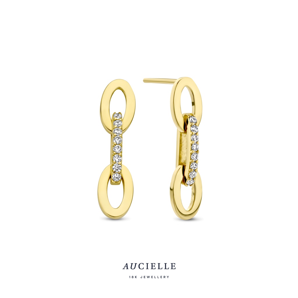 Boucles d'oreilles Or Jaune 18K pendantes Oxyde de zirconium