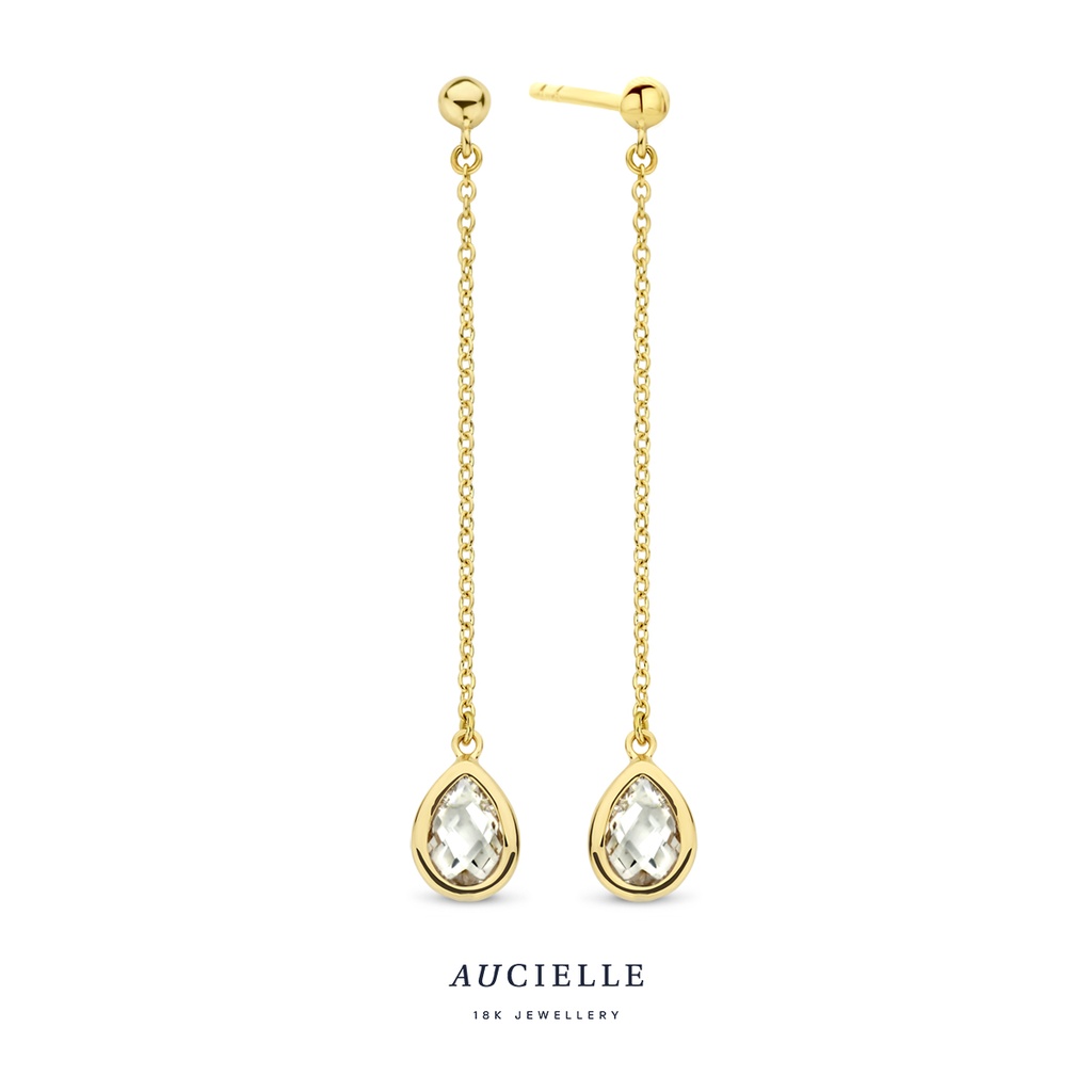 Boucles d'oreilles Or Jaune 18K pendantes poire Oxyde de zirconium