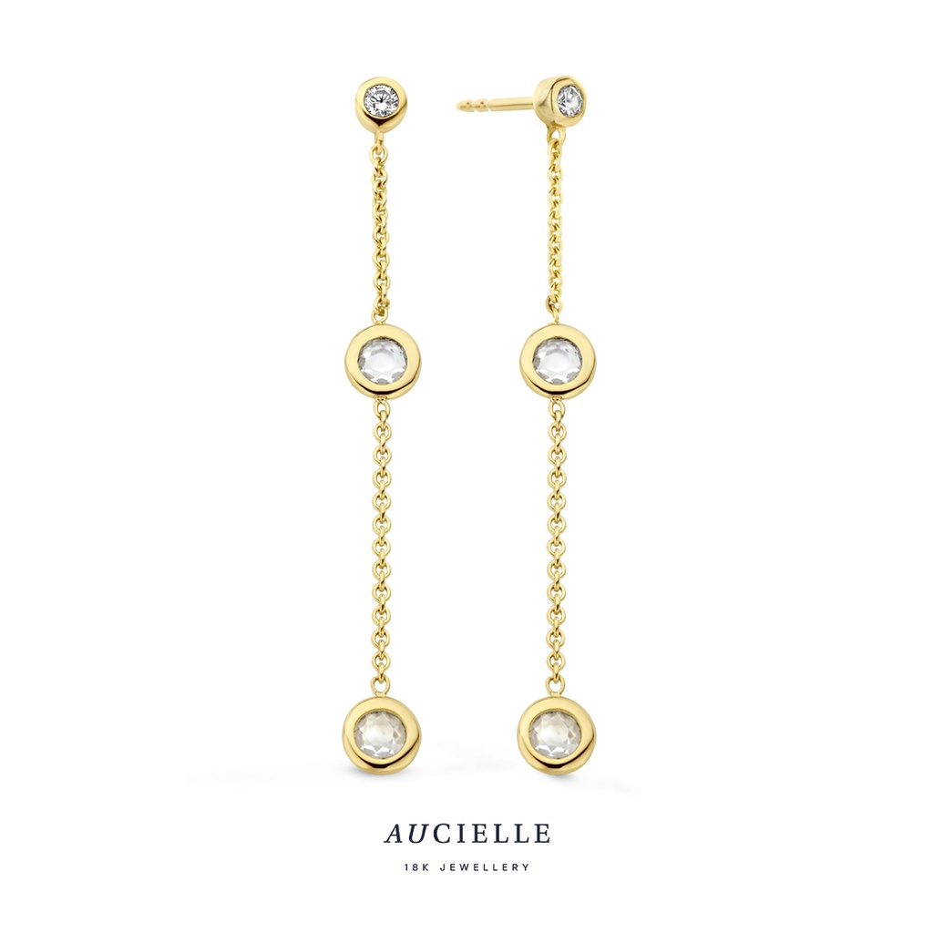 Boucles d'oreilles Or Jaune 18K pendantes Oxyde de zirconium