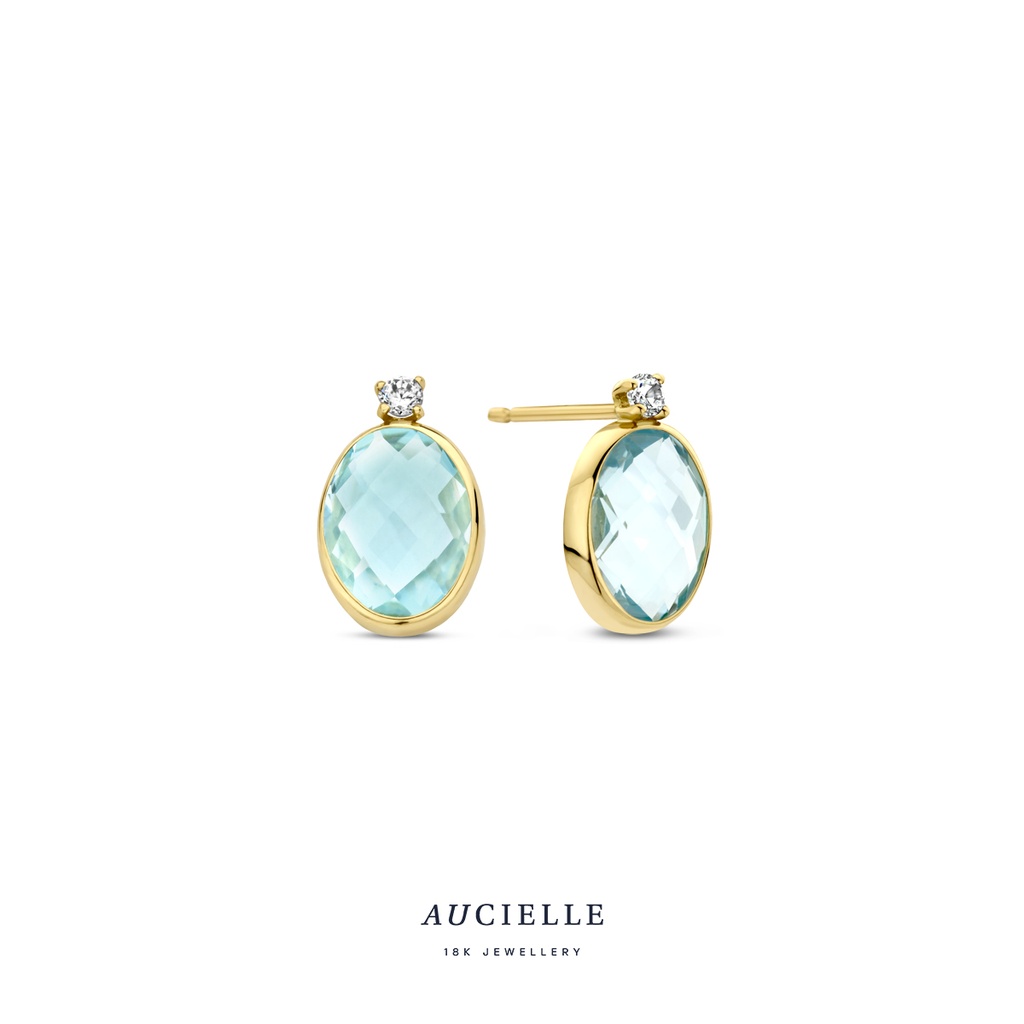 Boucles d'oreilles Or Jaune 18K topaze bleu & Oxyde de zirconium