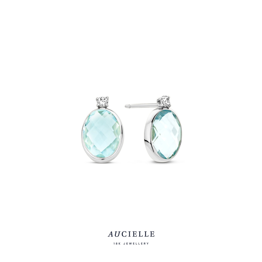 Boucles d'oreilles Or Blanc 18K topaze bleu Oxyde de zirconium